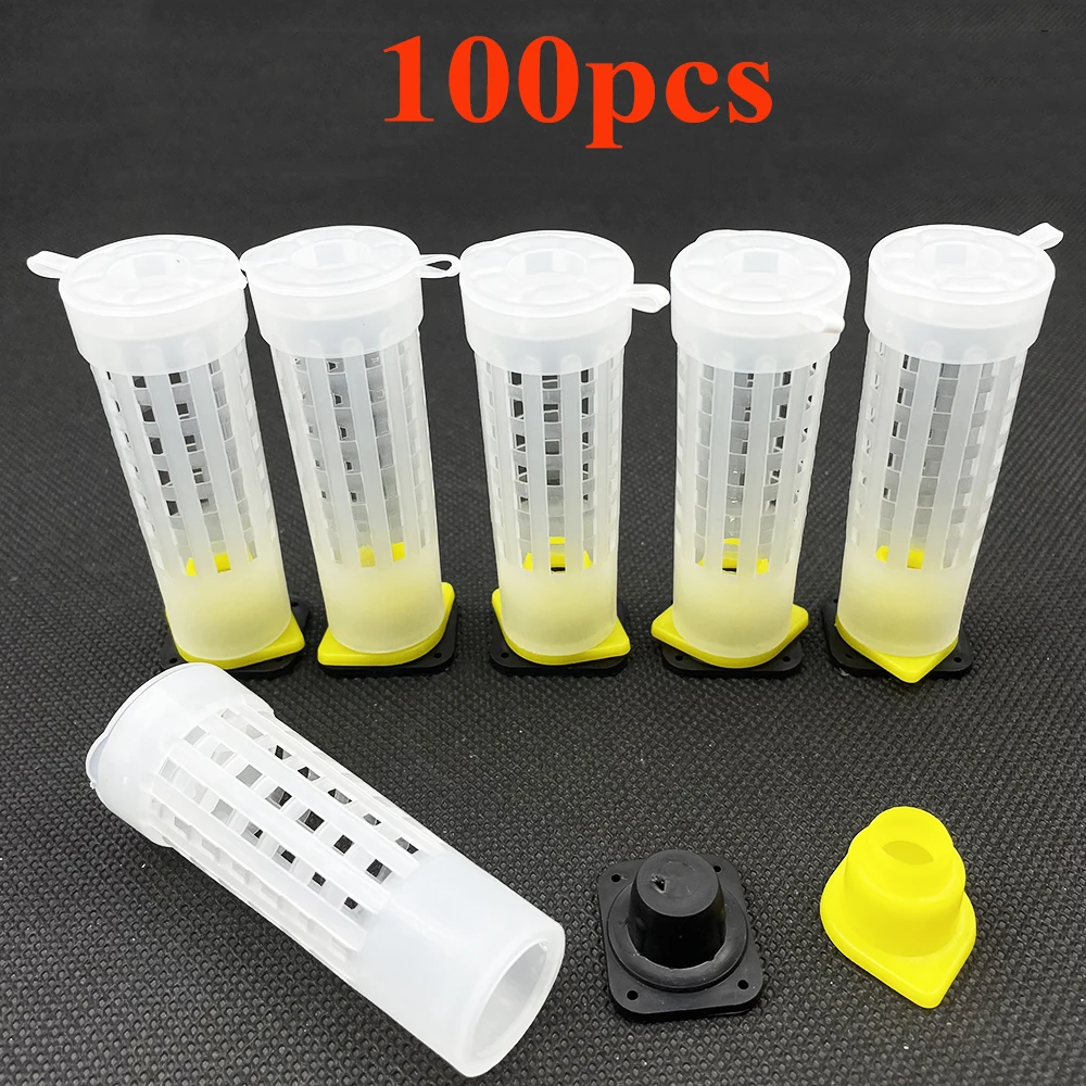 

100PCS Queen Protection Cover For Sealed Cell Larva Cup Cage Plastic Rearing Hair Roller Gear Base Beekeeping Products Tools