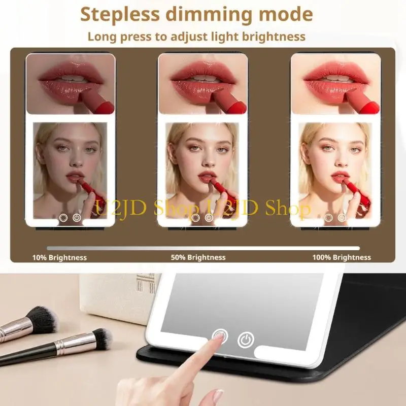 U2JD Cordless Folding Desk Mirror for Makeup, Skin Routine, and Checks