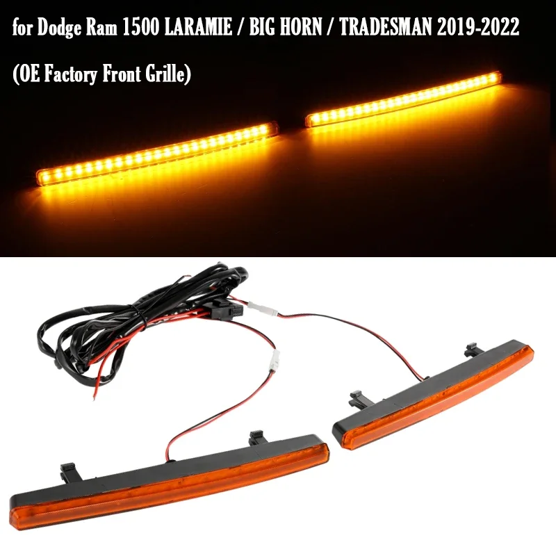 Car Amber Front LED Grille Light for Dodge Ram 1500 LARAMIE / BIG HORN / TRADESMAN 2019-2022 (OE Factory Front Grille)