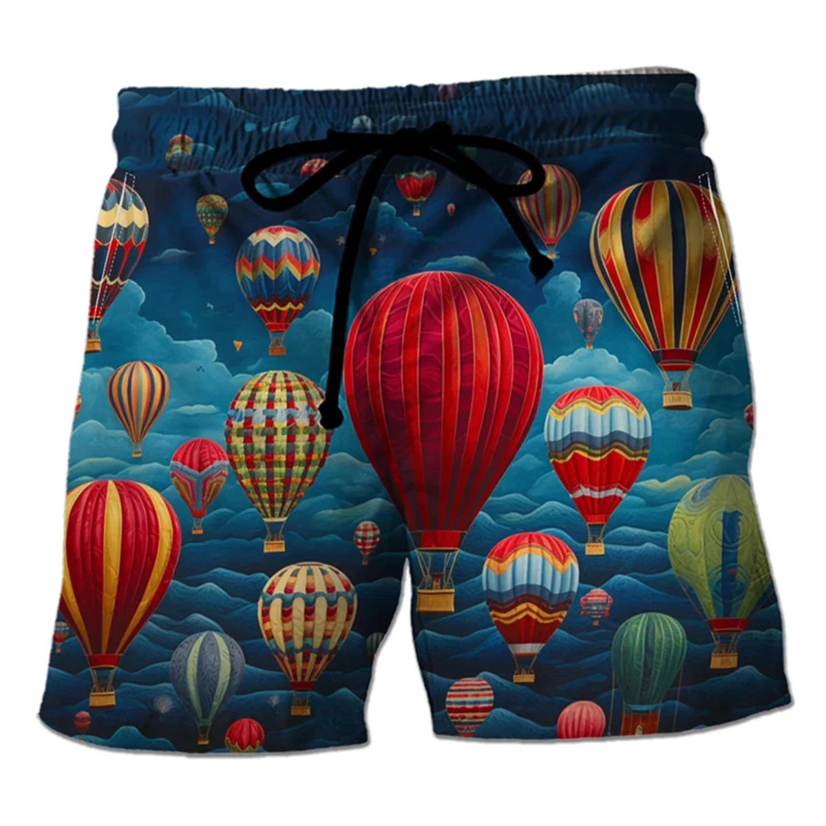 Szorty męskie w stylu Harajuku z wzorem balonów na gorące powietrze, codzienne szorty hawajskie z motywem balonów ognistych, śmieszne majtki chłopięce na plażę.