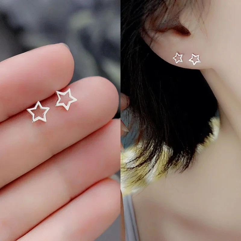 925 Silver Needles Korean Mini Small Love Cross Stars Stud Earrings for Women Student Teen Banquet Party Daily Accessories