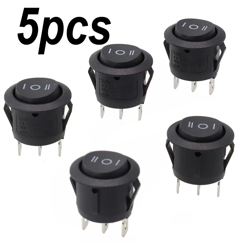 5pcs On/Off/On Black Round Rocker Switch Car Automotive 20mm SPDT 2 Way Dash SPST Contact 3Pins Toggle Switch Rocker Switch