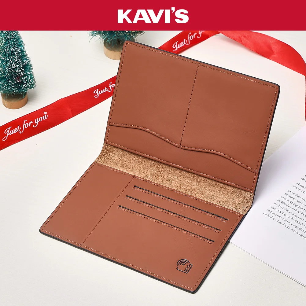 

KAVI'S RFID Genuine Leather Passport Holder Wallet with Card and Passport Slots, Travel Essential for Men & Women Fashion