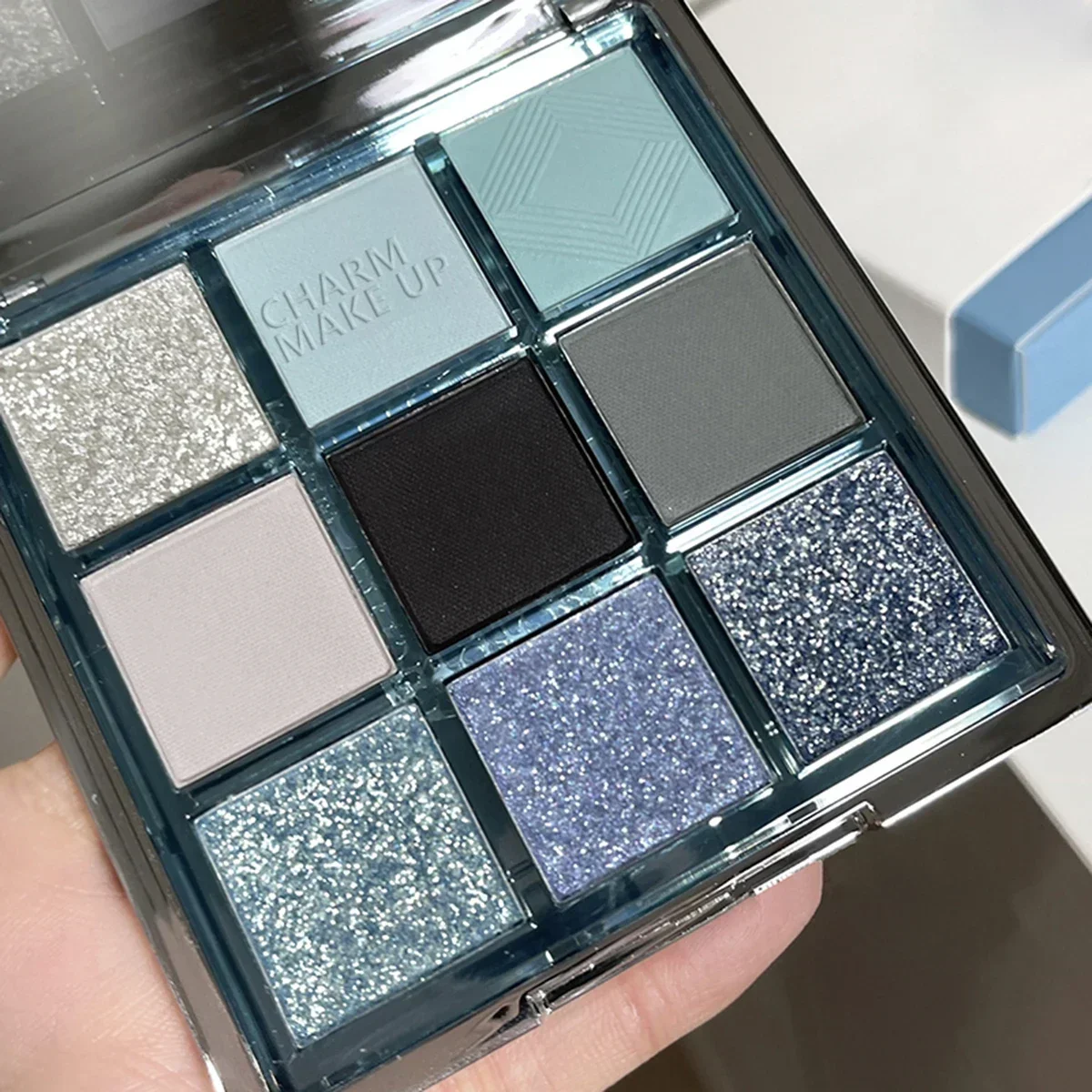 Paleta de Sombra Azul Punk, 9 Cores, Matte, Fumegante, Sombra Negra, Brilho, Brilho, Cosméticos Nus, Perolado