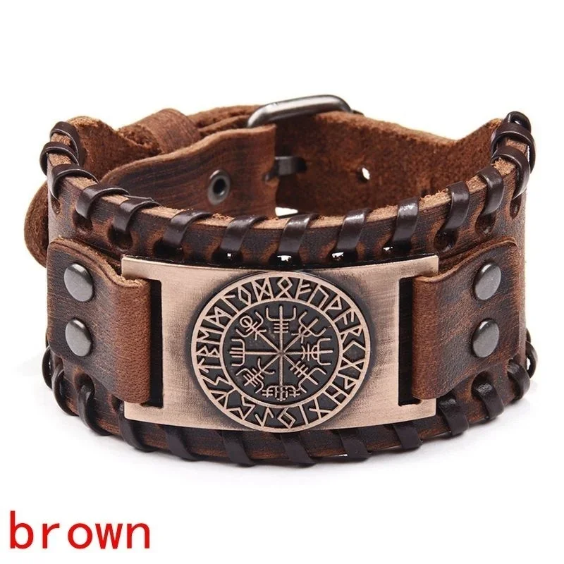 

Totem Design Wide Leather Pirate Compass Bracelet Men's Bracelet Celtic Viking Jewelry Compass Bracelet Accessories Party Gifts