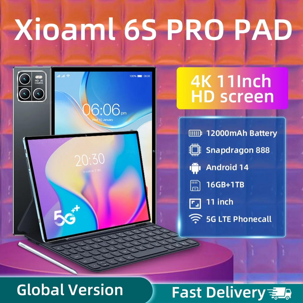 Global Version Original Pad 6S Pro Tablets PC 11inch HD 4K Android 14 22GB+2TB 12000mAh 5G Dual SIM Bluetooth WiFi GPS Mi Tab