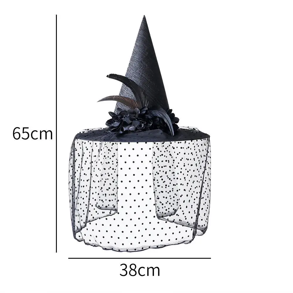 

Halloween Witch Hat Black Gold Bat Lace Veil Spire Witch Hat Party Props Masquerade Cosplay Cap Wide Brim Black Gold Bat