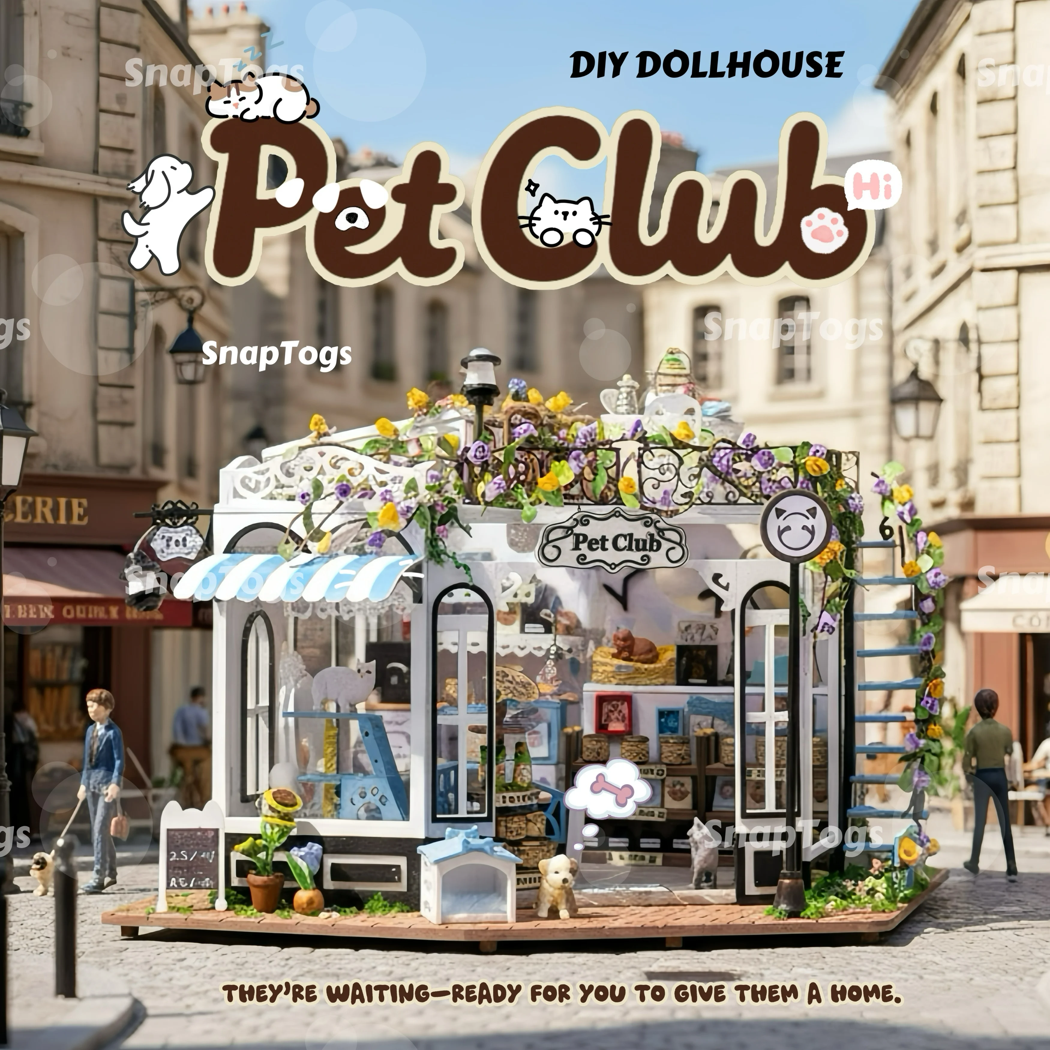 

SnapTogs DIY Pets Miniature Dollhouse 3D Wooden Puzzle Tiny House Decor Roombox Book Nook Wooden Building Blocks Toy for Gift
