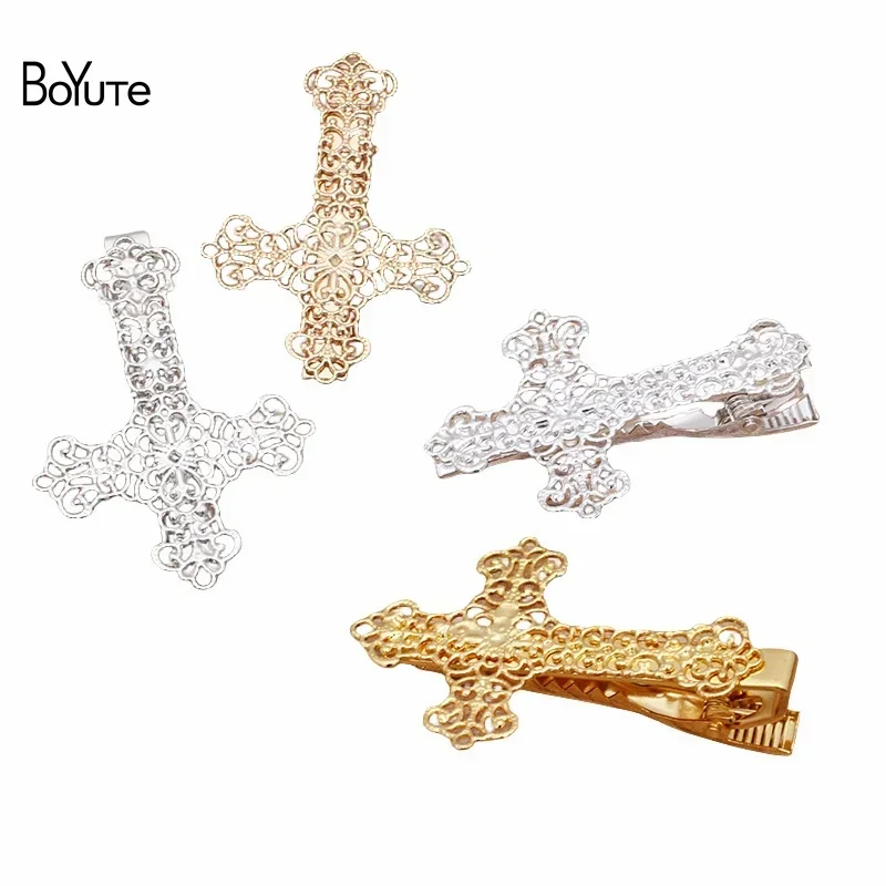 

BoYuTe Custom Made (50 Pieces/Lot) 37*52MM Cross Design Men's Tie Clips Fashion Rhodium Silver Gold Plated Tie Clips Wholesale