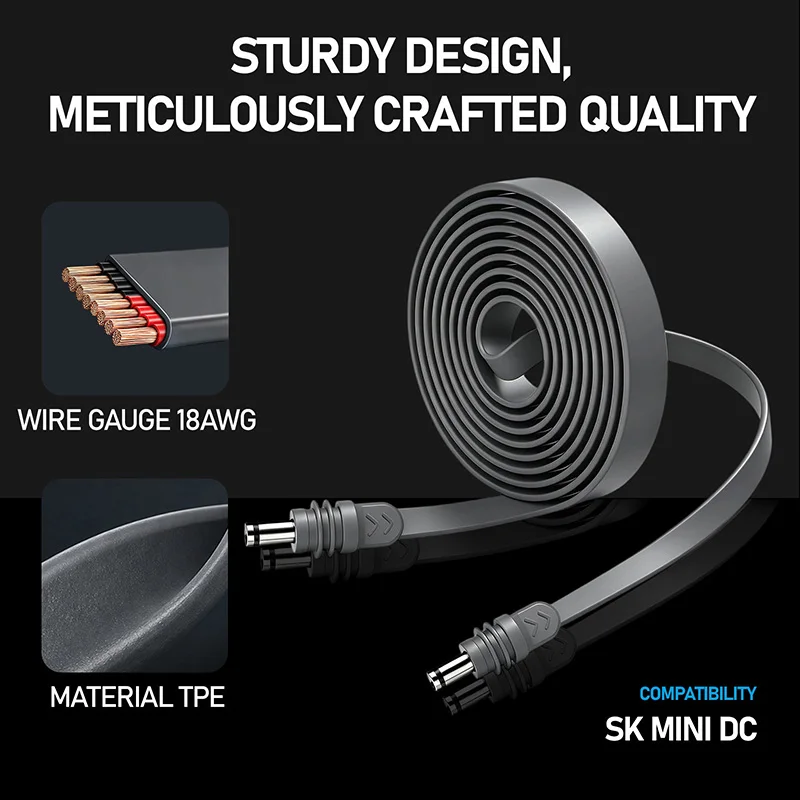 Starlink Mini Power Cable, 2M/7FT 3M/10FT 5M/16FT and 10M/33FT 18AWG Replacement DC Starlink Mini Flat Hidden Cable
