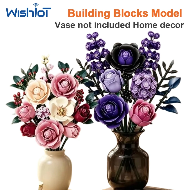 Rose Flower Bouquet Botanical Collection Decoration Kit for Building Block Brick Toy DIY Assembly Model Components