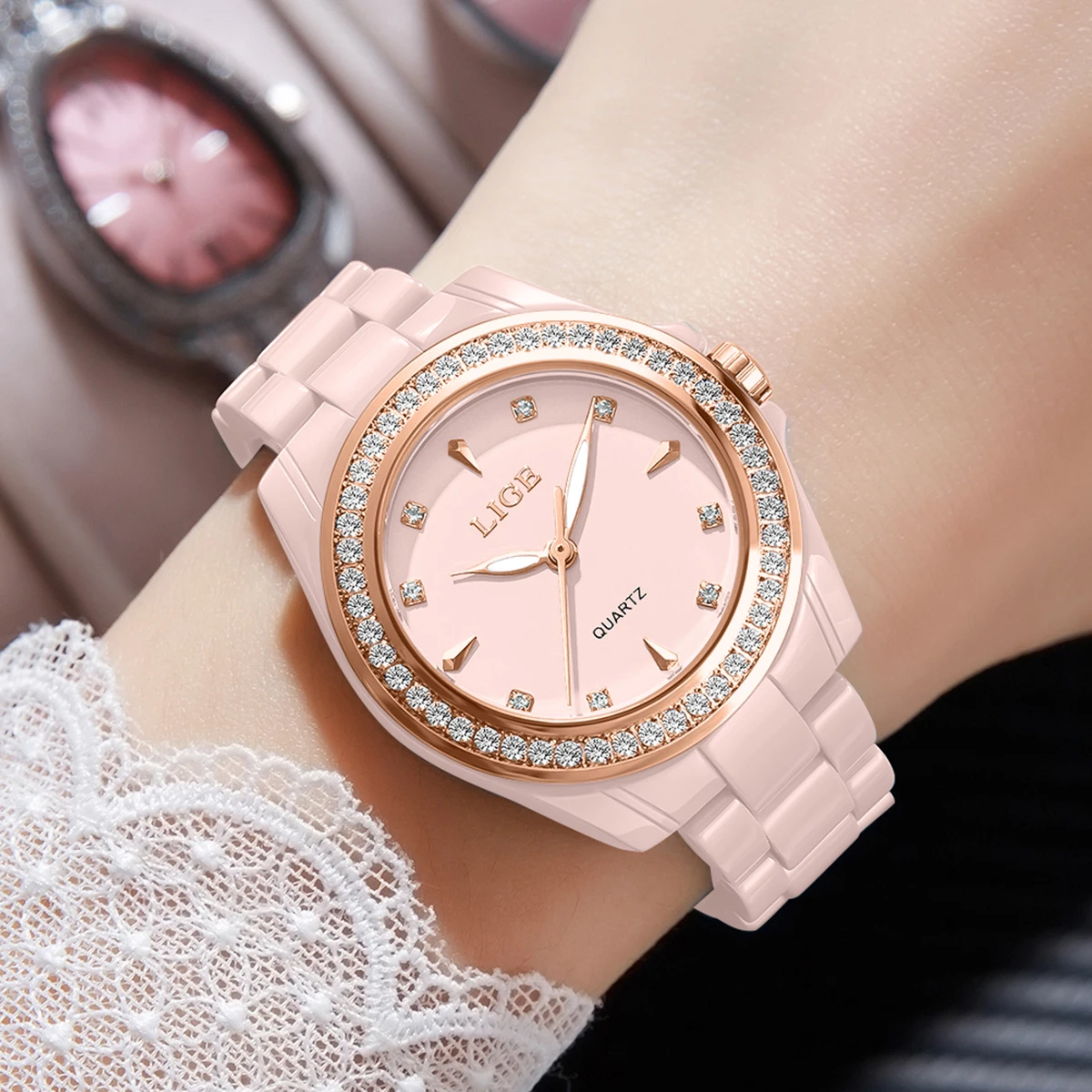 LIGE 2026 NEW Women's Watch Luminous Ceramic Ladies Clock Elegant Fashion Waterproof Vintage Women's Quartz Wrist Watch Reloj