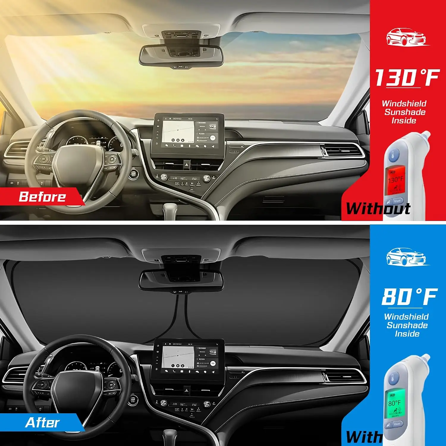 Windshield Sun Shade for Dodge RAM 2500 3500 2010-2025 2026 | Custom Fit, Foldable, Front Window Sunshade Sun Visor Protector, Block UV Rays, Keep Car Cooler
