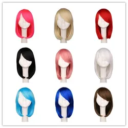 14inch Short Red Wigs Women Short Straight Bob with Bangs Natural Cute Synthetic Straight Wigs for Daily Party Halloween Cosplay