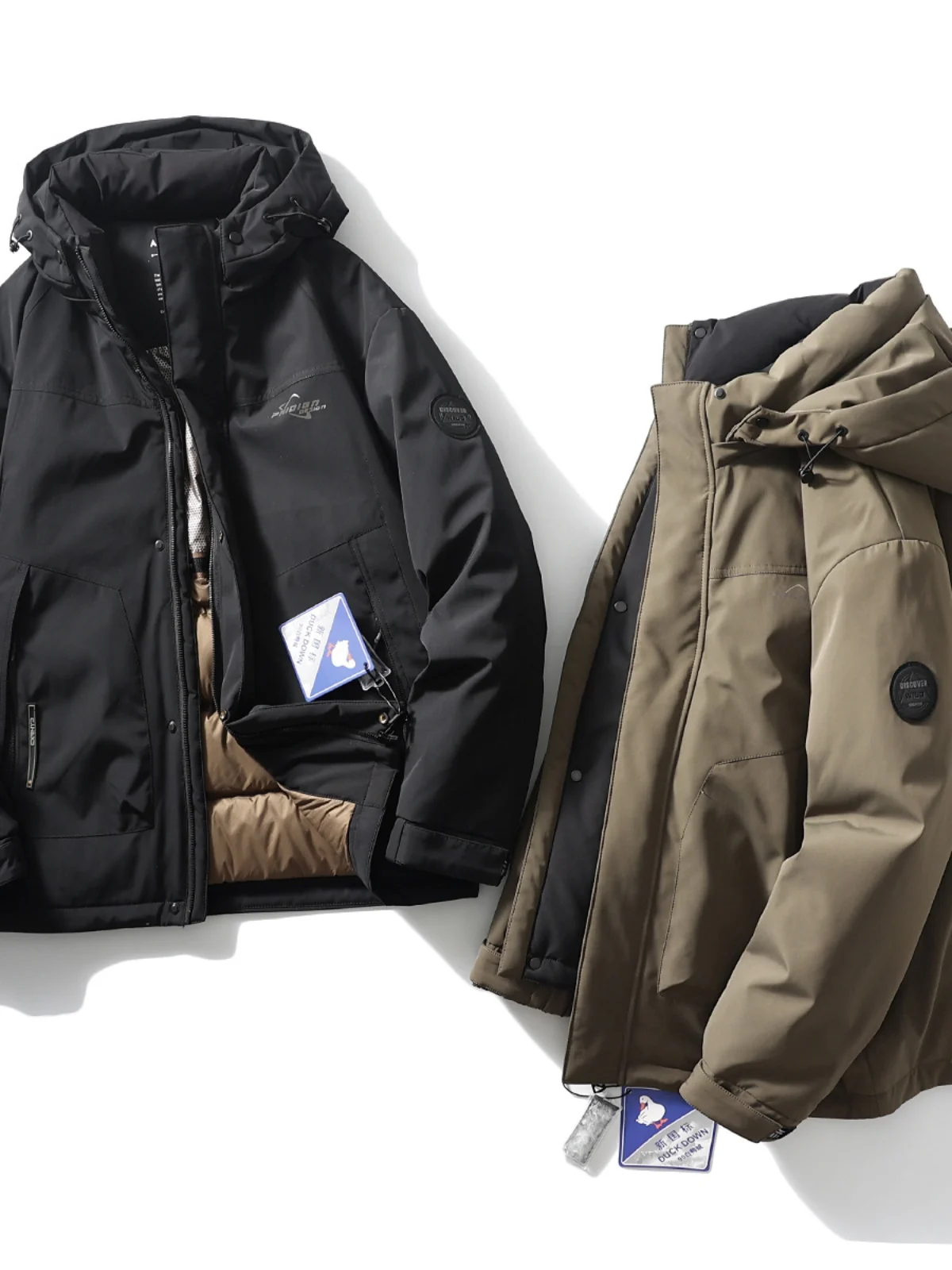 

Мужская зимняя уличная повседневная ветрозащитная водонепроницаемая теплая куртка с капюшоном, 90% белый пух, высококачественный пух, без бренда