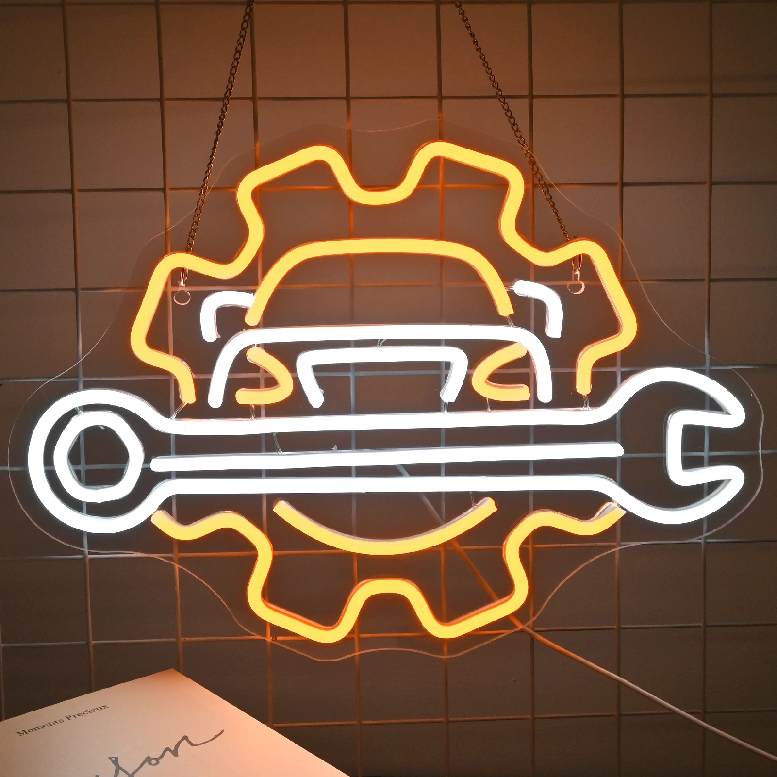 Imagem -02 - Neon Wrench Neon Sign Sinais de Garagem Dimmable Wall Decor Usb Brilhante Led Loja de Carros Homens Caverna Auto Repair Loja Workshop Decor