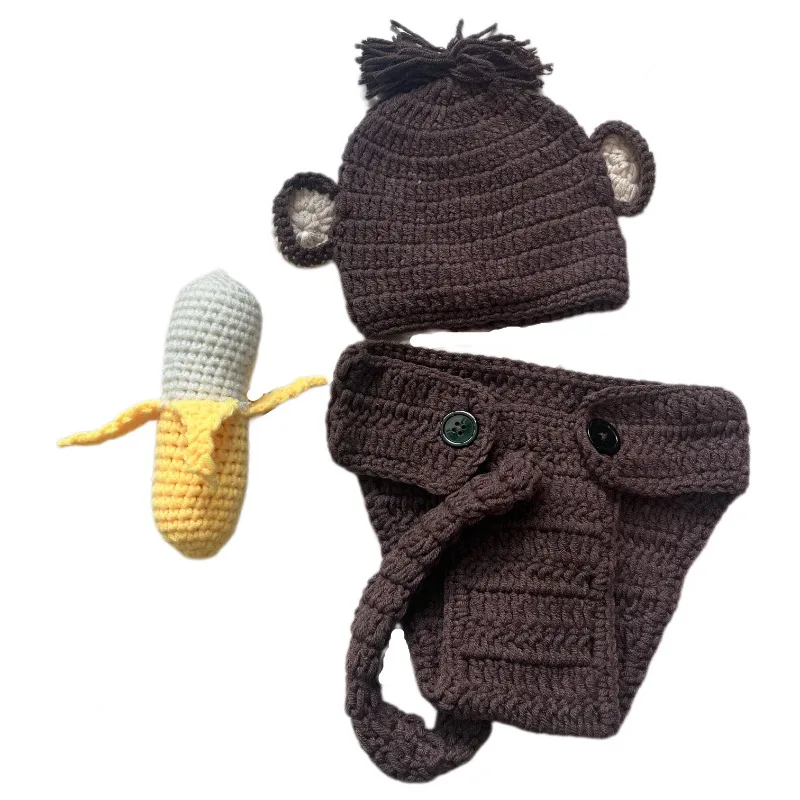 

Halloween Costume Newborn Photography Clothing Monkey Hat Diaper Cover Pants Crochet Knitted Banana Set Baby Photoshoot Outfits