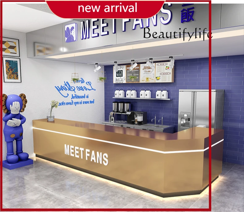 

BJ Counter Front Desk Barber Shop Cashier Simple Modern Stainless Steel Curved Bar Multifunctional