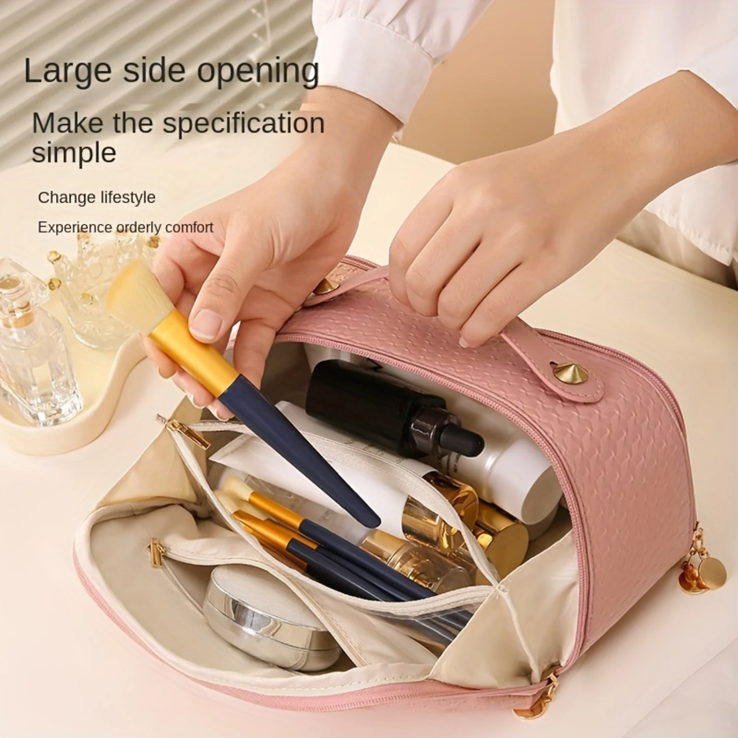 Solid Color Zipper Makeup Organizer, Versatile Travel Makeup Bag, Portable Toiletry Wash Bag