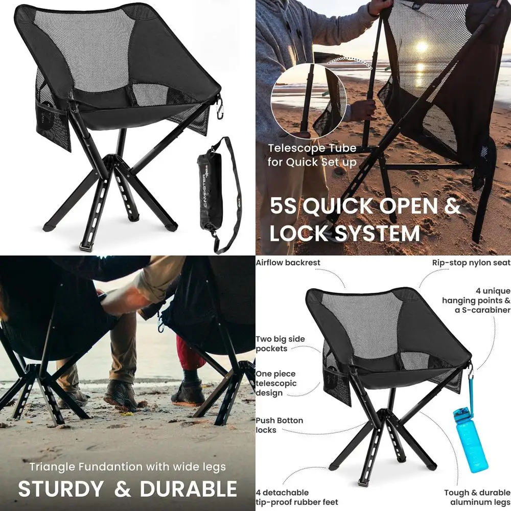 

Складной стул Campster 2.0: ультралегкий, компактный, портативный, для кемпинга, размером с бутылку, с быстрой сборкой за 5 секунд