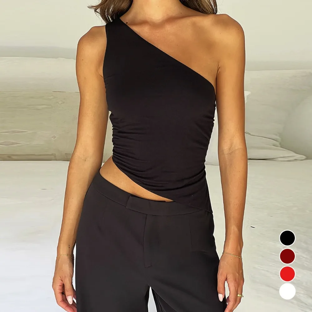 

European and American Summer One-shoulder Suspender Tops, Off-shoulder Backless Lace-up Short Tops