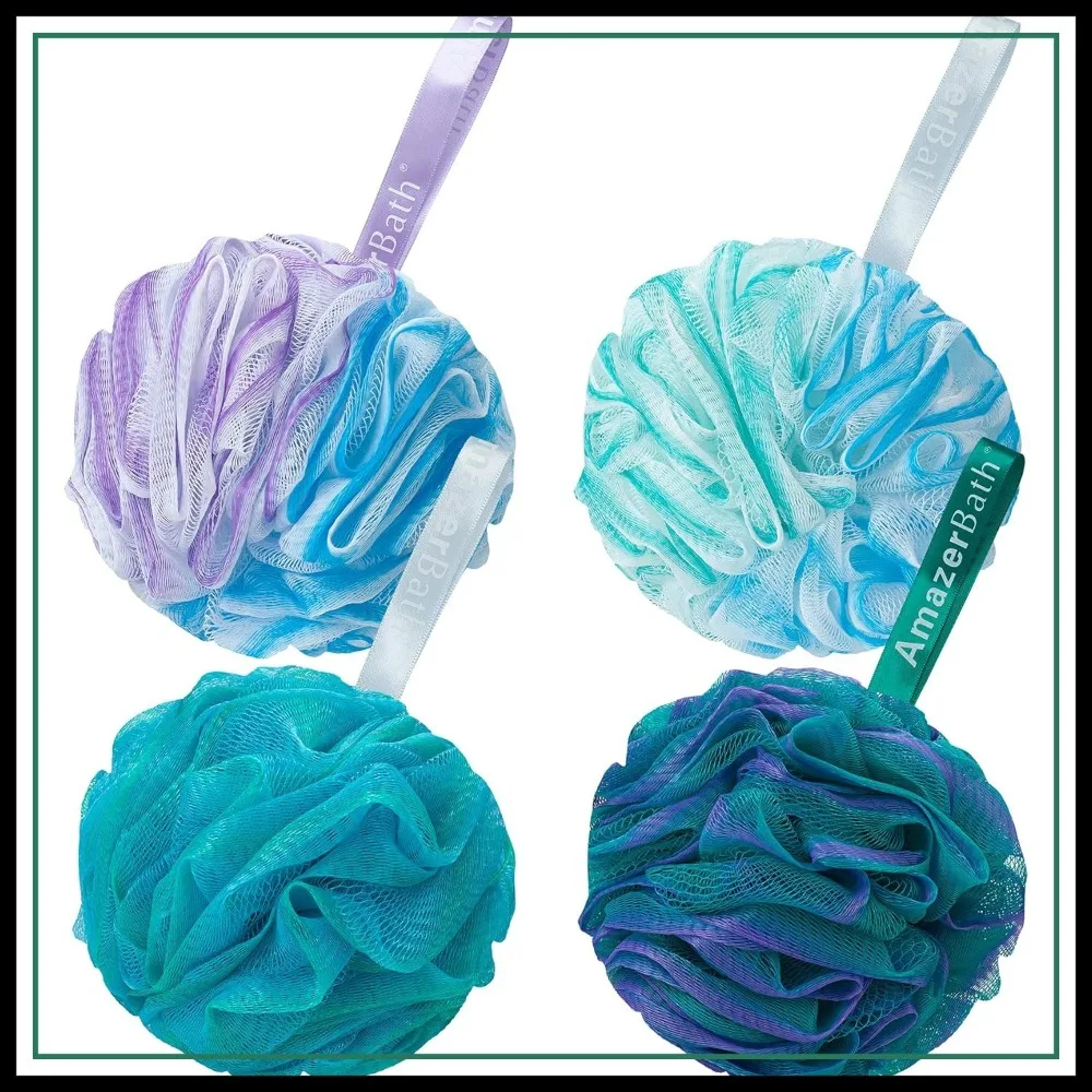 

Exfoliating Loofah Sponge Set of 4, 75g/Piece, Large Green-Purple Flower Color