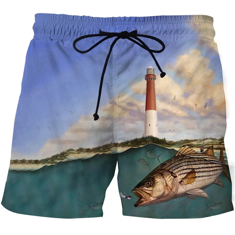 3D Landscape Fish Summer Pants Sports Beach Pants Animation Print Comfortable Casual Quick Drying Men\'S Board Shorts Fitness