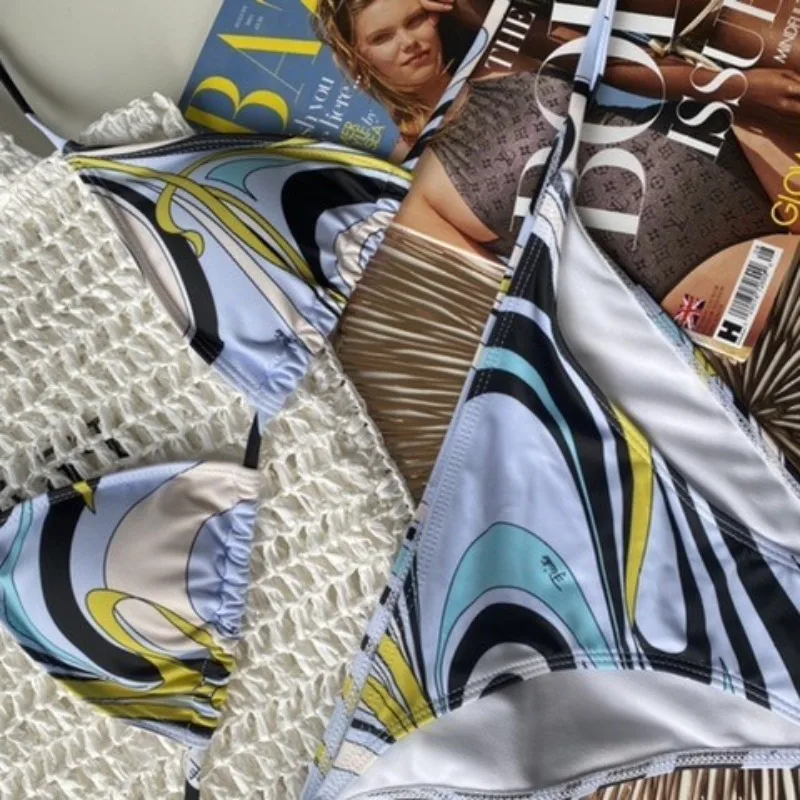 Moda impressão sexy conjuntos de biquíni triângulo laços brasileiro chique maiô feminino banho verão praia fatos de banho conjunto biquinis