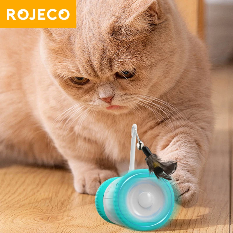 ROJECO Smart Cat Balancing Car Interactive Cat Toy Moving Feather Cat Stick For Dog Pet Playing Training Indoor Cat Accessories