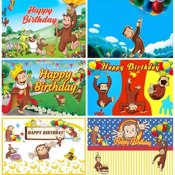 Curious George Backdrop Baby Shower Boys 1st Birthday Party Decorations Prince 1 Year Old Photo Background Monkey Banner Banana