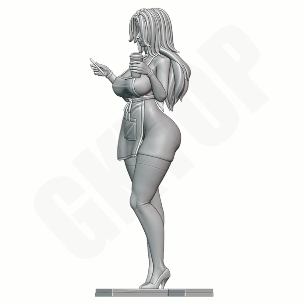 1/24 Scale NSFW Barista Apron Girl Grey Resin 3D Printed Statue Unassembled Unpainted DIY Miniature Model Kit Toy Collectible view 4