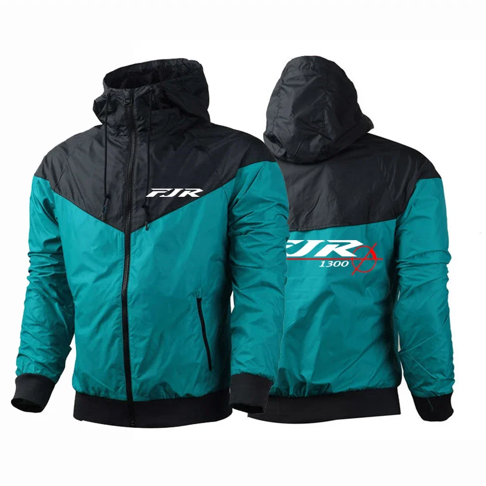 

2024 New Spring Autumn FJR 1300 MOTORCYCLE Logo Print Thin Windbreaker Jackets Men's Hooded Splice Sports Slim Sunscreen Outwear