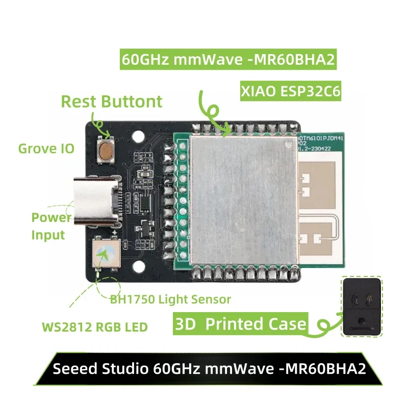 Seeed 60GHz MmWave Breathing Heartbeat Detection Sensor - MR60BHA2, Powered by XIAO ESP32C6, Home Assistant, ESPhome