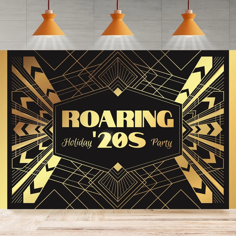 

Photography Backdrop Gatsby Roaring 20s Great Black And Gold Holiday 1920s Gatsby Background Party Backdrop Wall Banner Decor