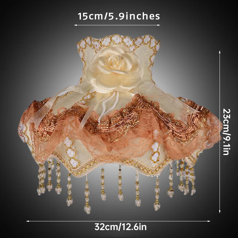 New European Home Lamp Shade Vintage Highend Fabric Beads Lace Floral Wall Lamp Table Lamp Floor Lamp Dust Cover Home Decoration