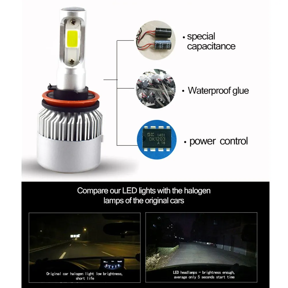 2Pcs LED Headlights High Low Beam Bulb Super Bright White Light Hot Plug No Wiring Angel Eyes Car Replacement