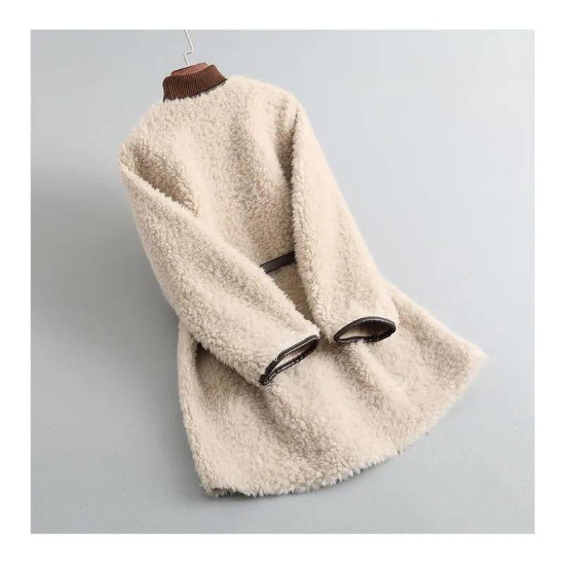 신상 스타일 양털 코트 브이넥 양모 올인원 스킨 오버코트 여성 중간 길이 여성용 퍼 코트