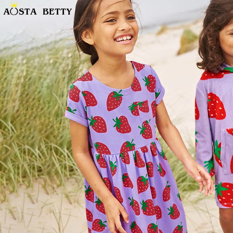 Children's Skirt Summer New Girls' Short Sleeved Dress Cute Strawberry Print Children's Princess Dress