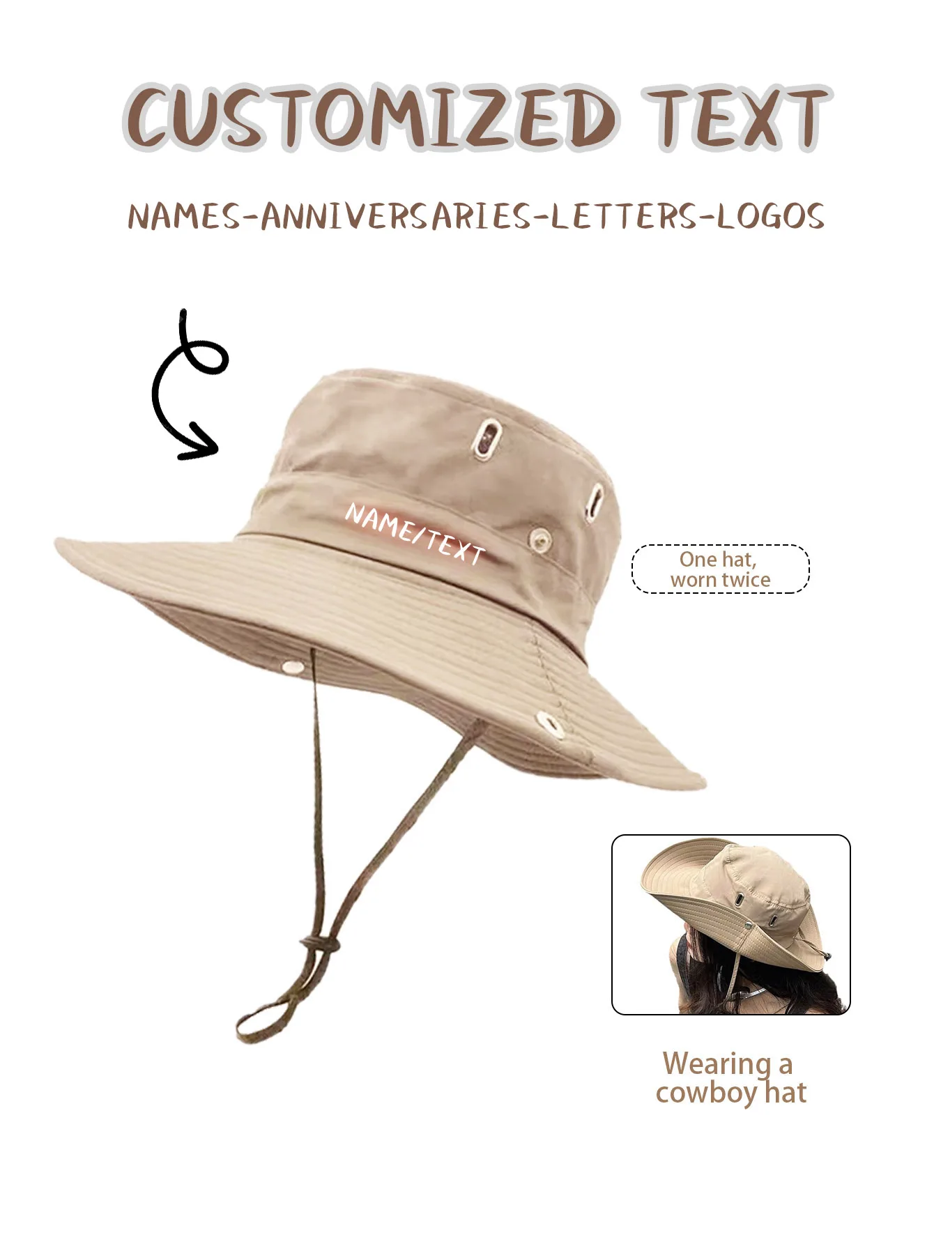 

Logo custom western cowboy hat female eaves camping fisherman hat outdoor mountain climbing hiking hat male personality diy