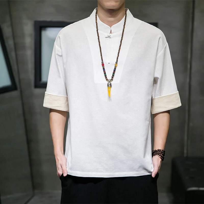 2024 Men Short Sleeve Men T-shirt Loose Cotton Linen Korean Vintage Casual Tops Streetwear T Shirt Male O Neck Tees Big Size 5XL