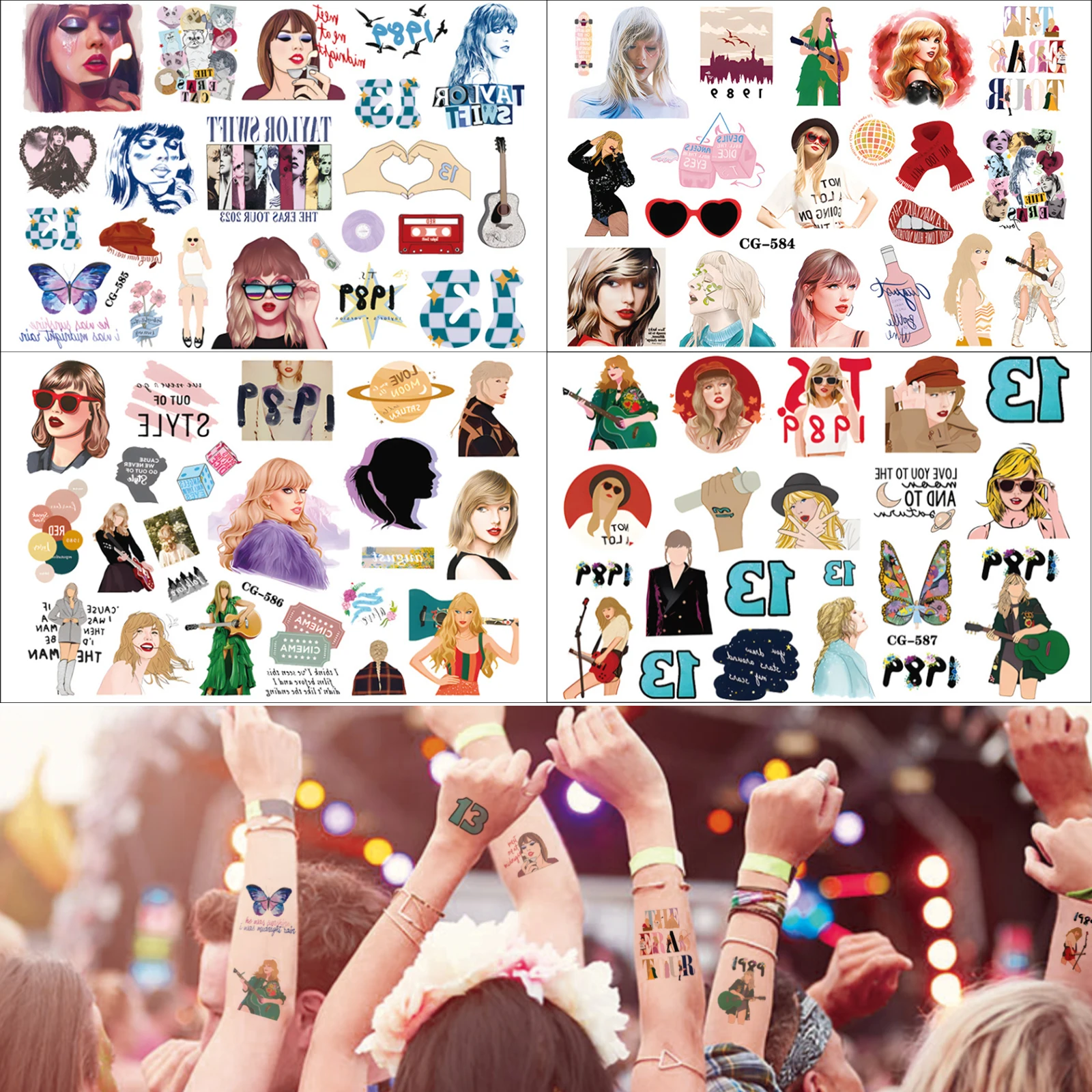 

4 Sheets Singer Taylor Swift Theme Tattoo Stickers Temporary Tattoos for Birthday Party Concert Supplies Favors Cute Tattoos