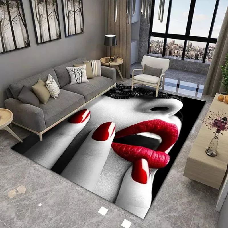 Sexy Red Lipped Woman Poster Carpet Fashionable Girl Portrait Rug Home Decoration Indoor Large Area Mat Beautiful and Fashion