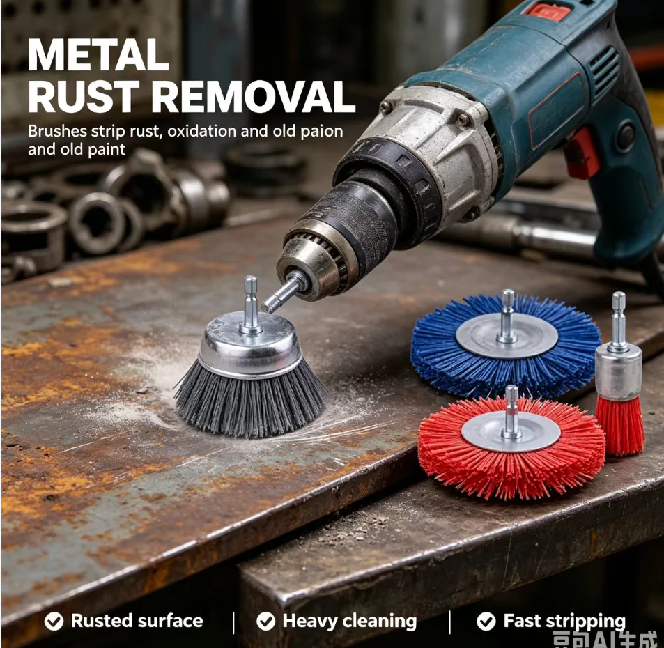 9 Pack Nylon Abrasive Brush Wheel & Cup Brush Set For Drill With 1/4 Inch Hex Shank, 80 120 240 Grit For Rust Paint Removal