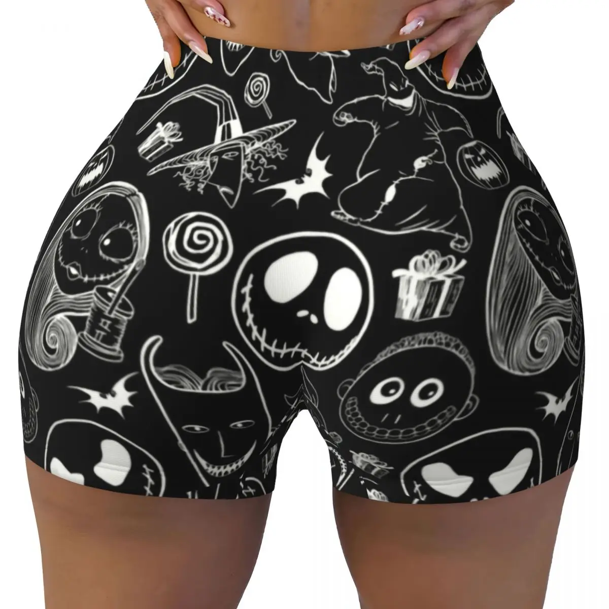 Custom Nightmare Before Christmas Running Volleyball Workout Shorts Women's Gym Athletic Yoga Shorts