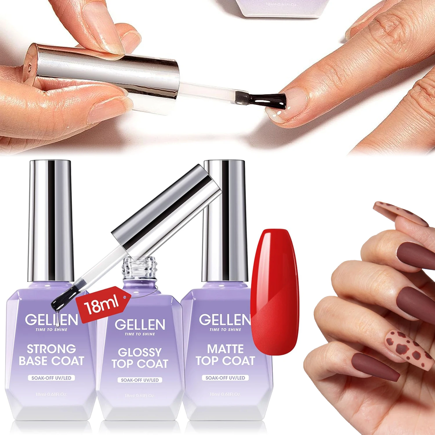 

Суперглянцевое верхнее покрытие и матовый прочный базовый гель-лак для полуперманентного маникюра, каучуковое верхнее покрытие 18 мл, набор для ухода за ногтями
