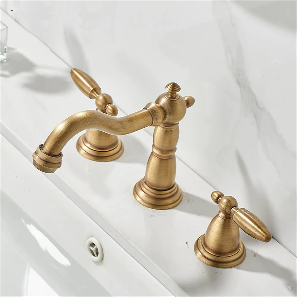 

Bathroom Sink Faucet 3 Hole Brass Chrome Hot Cold Water Tap Tuqiu Gold Bathroom Widespread Antique Sink Tap Brass