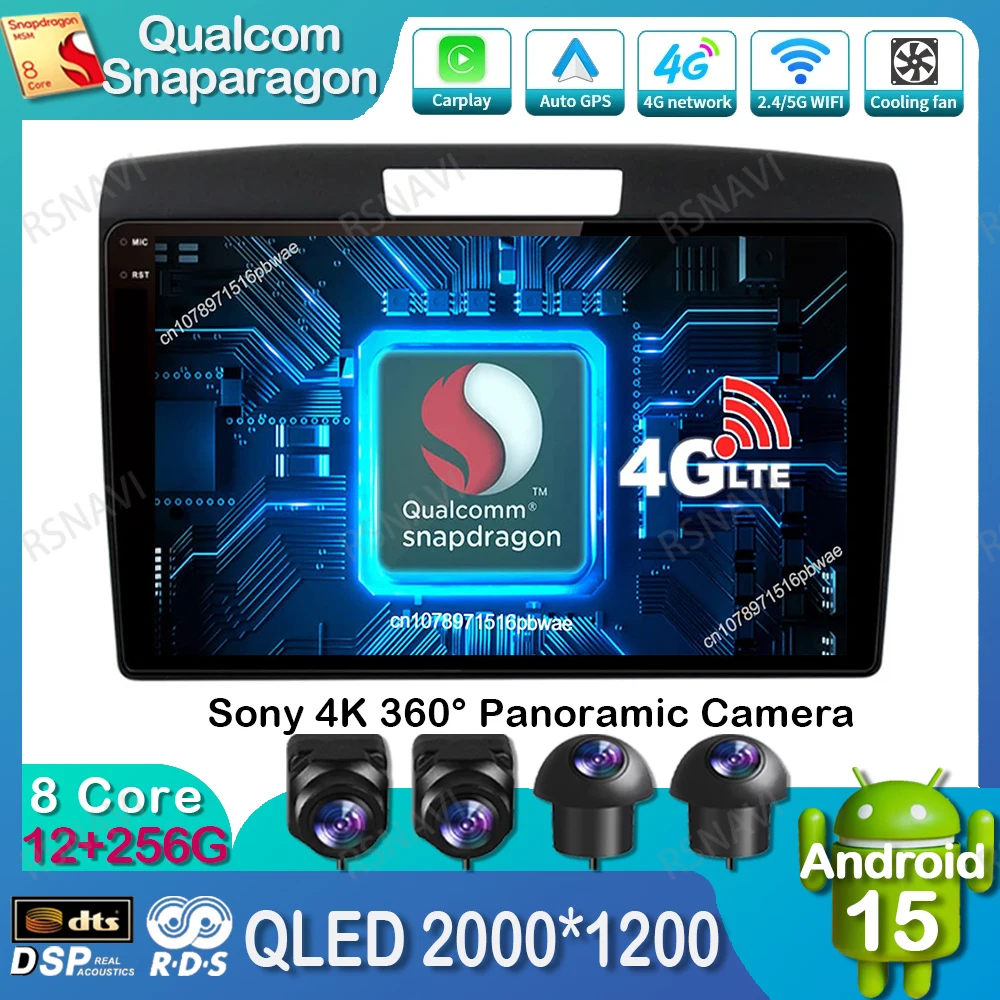 

Android 15 Car Radio For Honda CRV CR-V 2012 2013 2014 2015 2016 Head Unit Qualcomm Wireless Carplay Auto QLED 5G WIFI 4G LTE BT