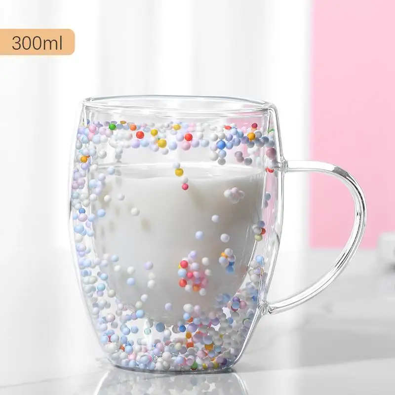 Double Walled Glass Cup Aesthetic Clear Insulated Glass Coffee Mug High Borosilicate Glass Mug Beer Juice Coffee Water Cup 300ml