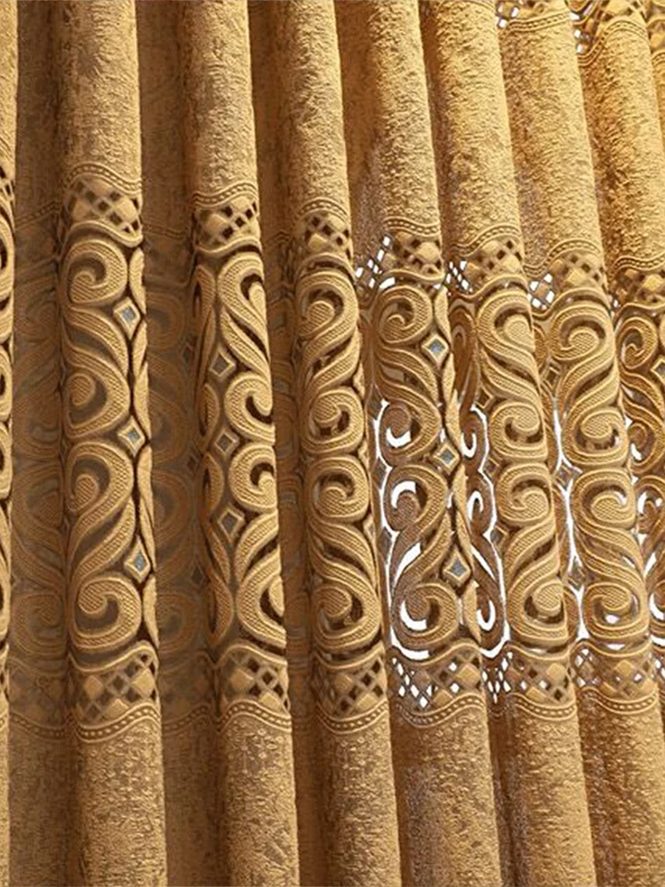 Khaki heart-shaped embossed curtains, semi blackout curtains for living room and bedroom
