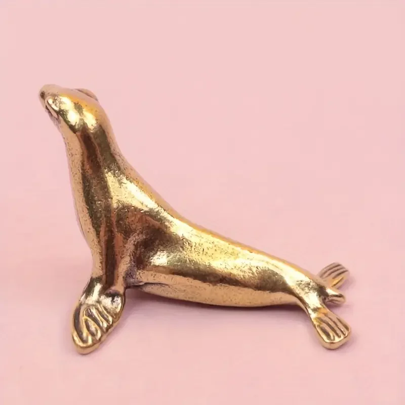 Vintage Brass Sea Lion Figurine Statue Solid Brass Desk Ornament with Intricate Detailing for Home, Office, or Tea Pet Decor